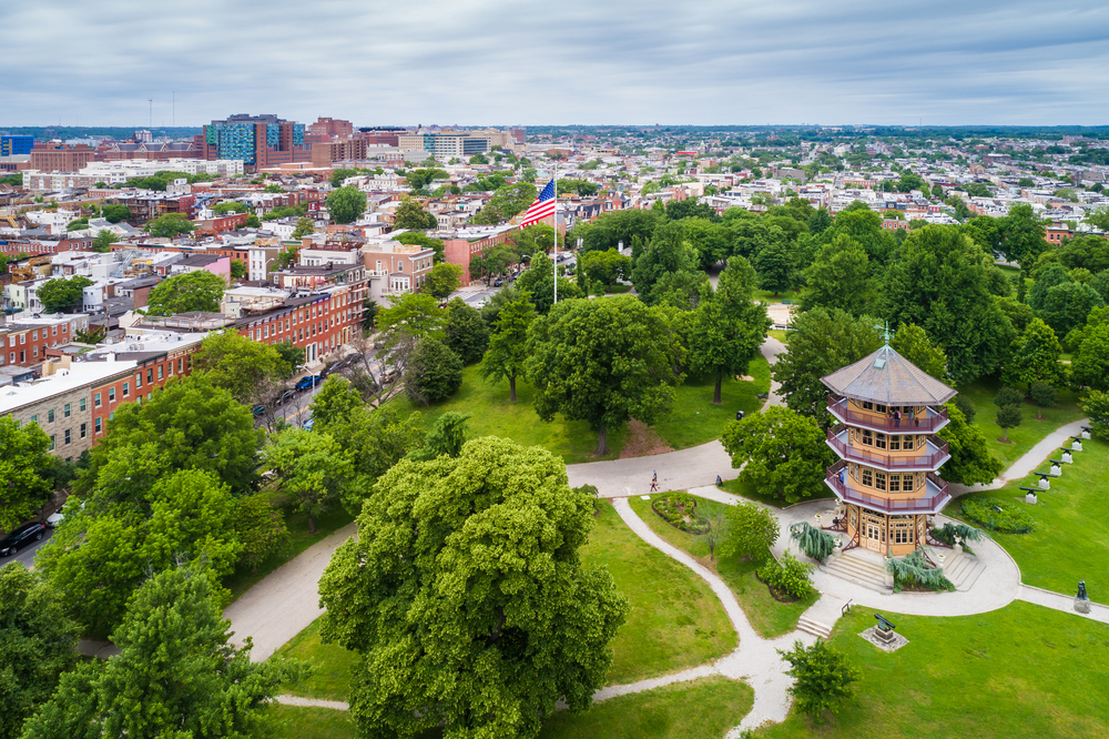 View,Of,The,Pagoda,At,Patterson,Park,,In,Baltimore,,Maryland.