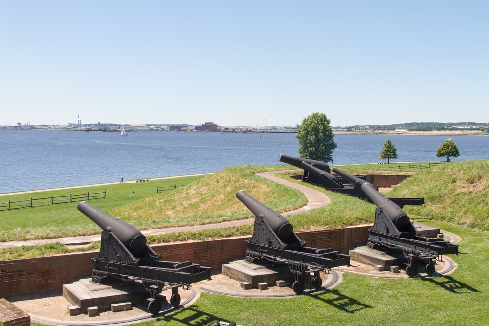 Cannons,At,Fort,Mchenry,,Baltimore,,Maryland.